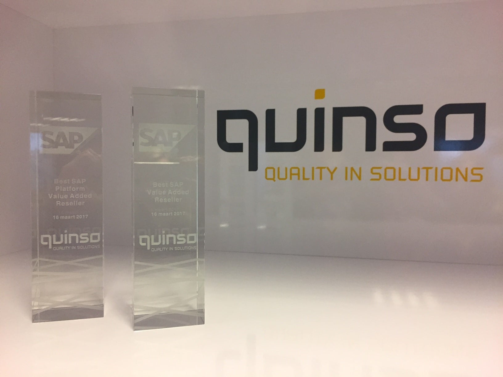 Quinso overall winnaar tijdens SAP Partner Awards 2016 met 2 awards en 1 nominatie